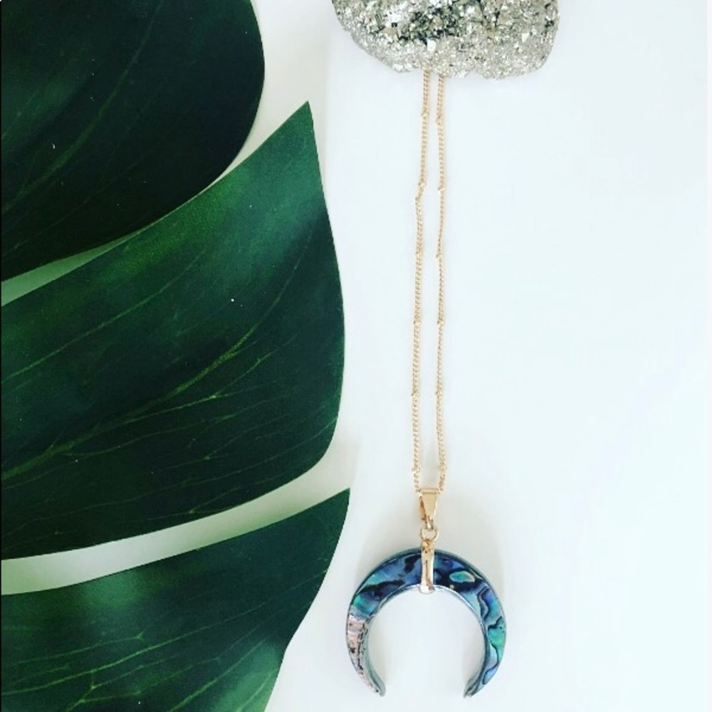 Half moon crescent stone necklace abalone shell